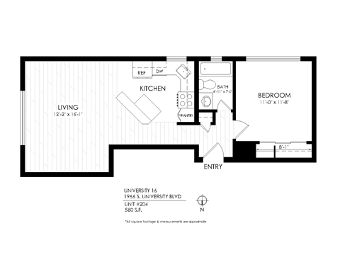 University 16 one bedroom floor plan